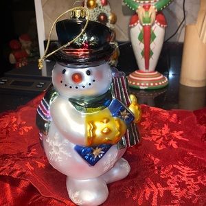 Large Glass Christmas Snowman Ornament 8.5”